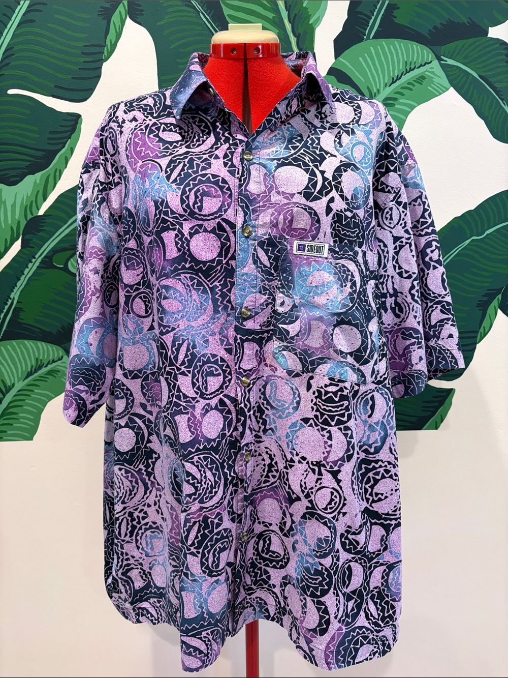 Vintage SIDEOUT Purple Wacky Patterned Button-Up Shirt